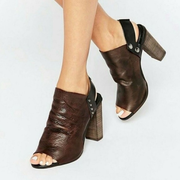 Free People Shoes Picture This Brown Leather Open-Toe Heeled Sandals Boho Chic 8 - Picture 1 of 15